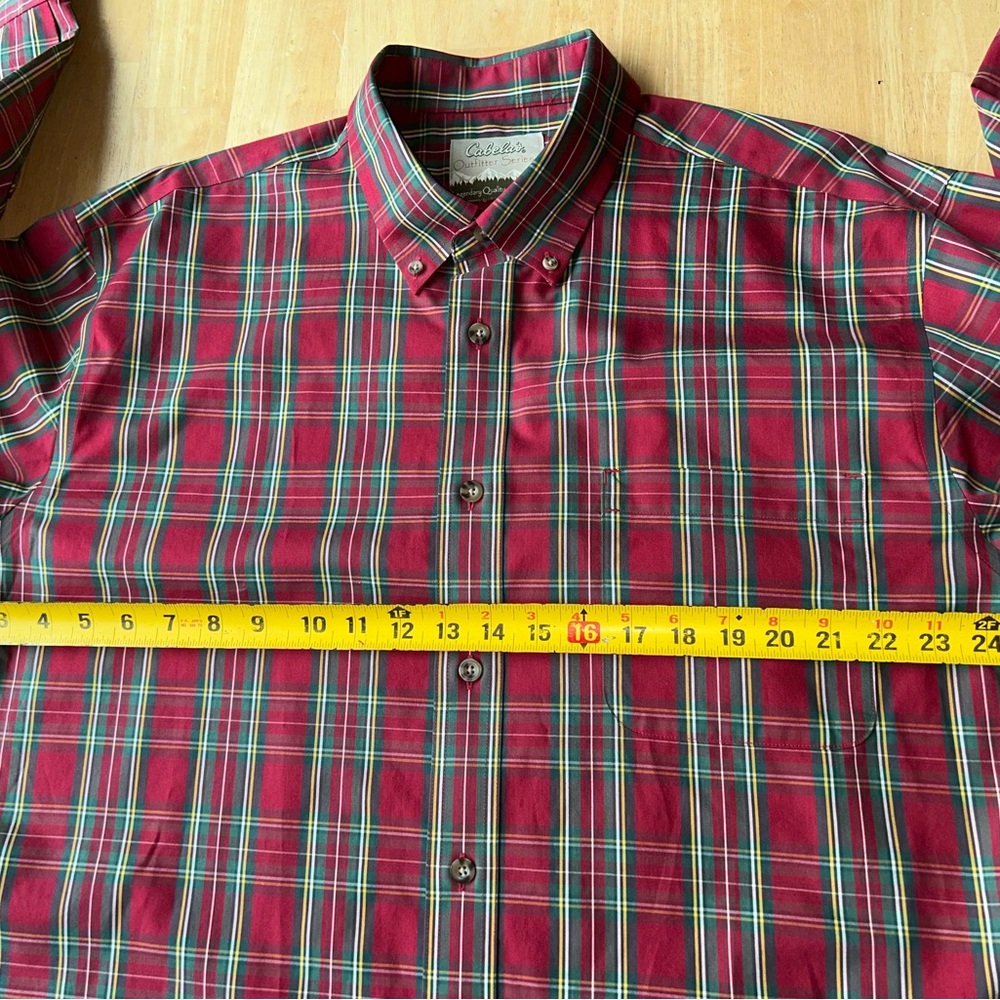 Men’s XL long sleeve button Cabela’s  outfitters series red green plaid holiday. - Picture 5 of 12